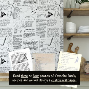 Benutzerdefinierte Tapetenrollen Handgeschriebenes Rezept Backsplash Abnehmbarer rustikaler Küchenbauernhausdekor Personalisiertes Wand-Papier Schälen und aufkleben White