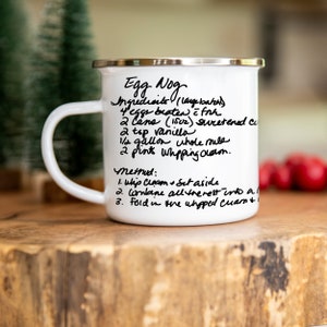 Handwritten Recipe Mug Personalized, Custom Christmas Enamel Camp Mug With Any Handwriting
