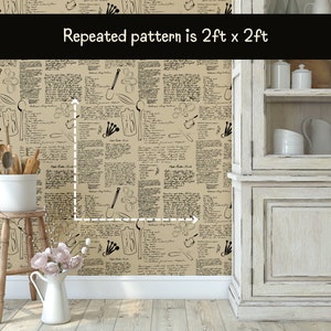 Benutzerdefinierte Tapetenrollen Handgeschriebenes Rezept Backsplash Abnehmbarer rustikaler Küchenbauernhausdekor Personalisiertes Wand-Papier Schälen und aufkleben Beige