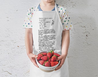 Kids Apron Personalized With Handwritten Recipe, Handwriting Gift, Available in Adult and Child Sizes