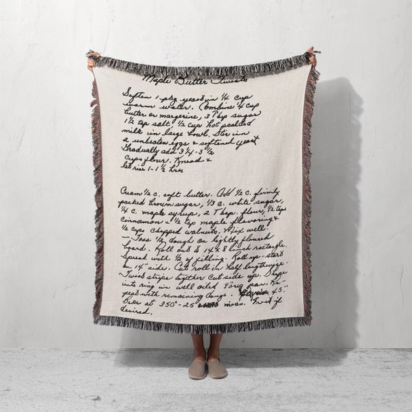 Manta tejida con receta manuscrita: acogedora manta de algodón personalizada como recuerdo