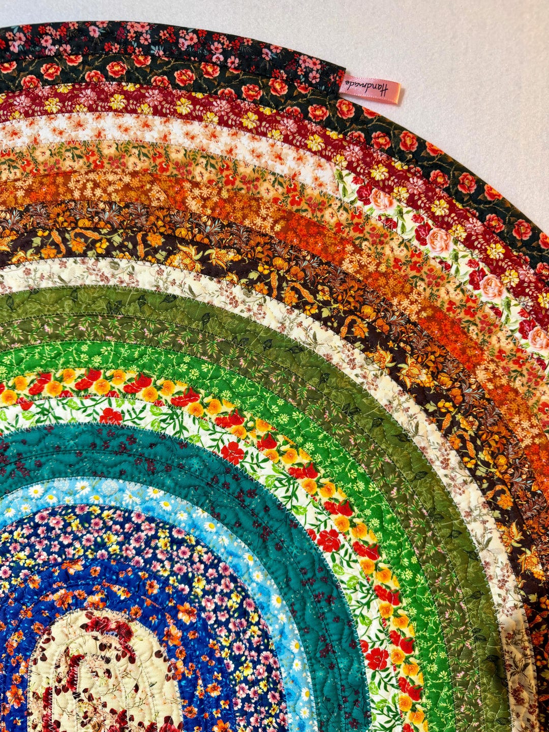 Jelly Roll Quilted Rug | Handmade Oval Floral Patchwork | Bold Vintage ...