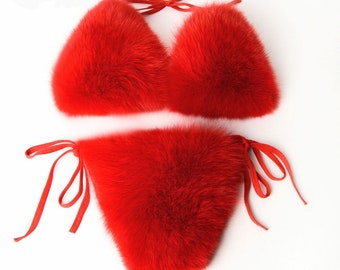 Black fox fur bikini. Black fox fur bikini.