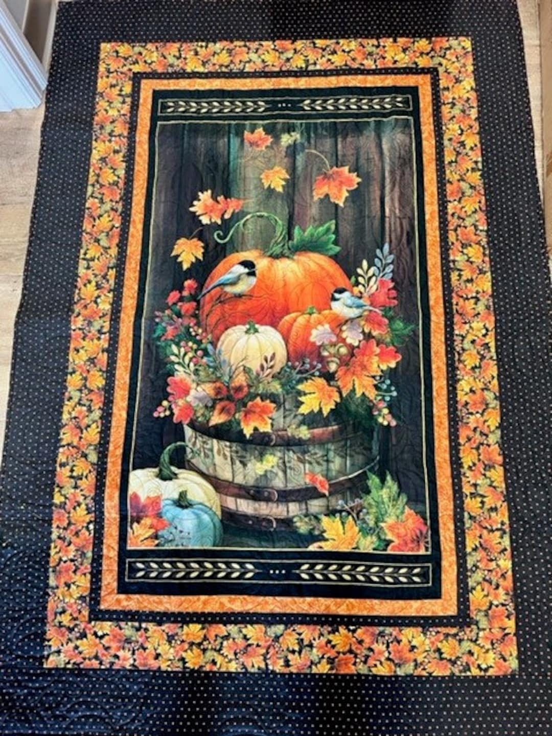 Handmade Pumpkins and Polka Dots Finished Quilt, Wallhanging or Throw ...