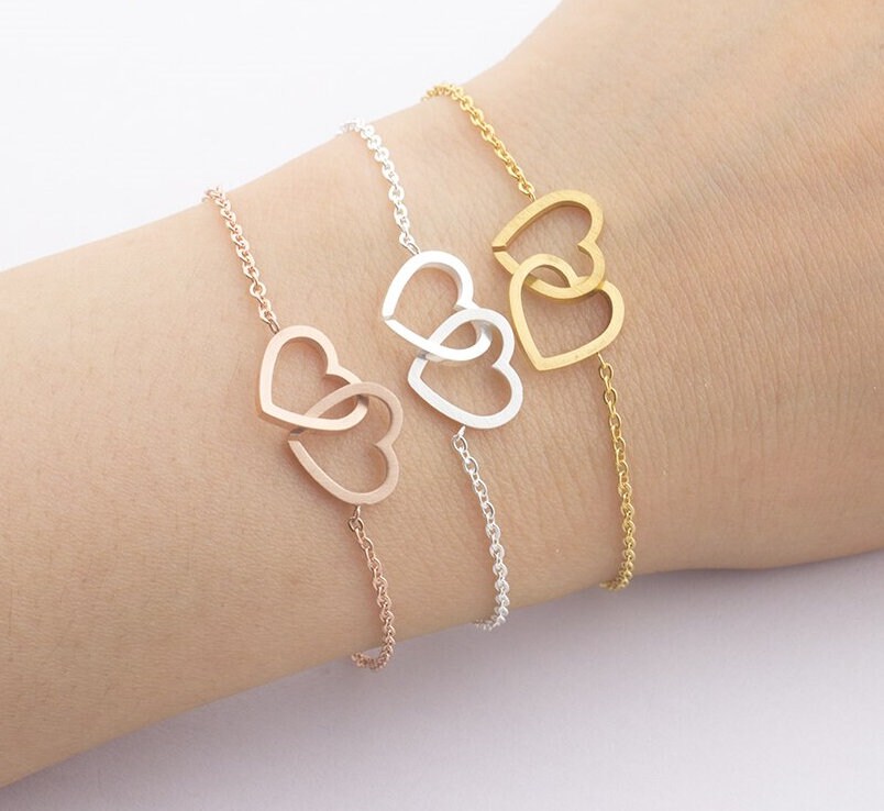 Interlocking Hearts Bracelet Double Heart Bracelet Linked Etsy