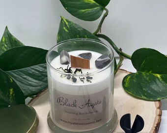 Black Agate Crystal Candle