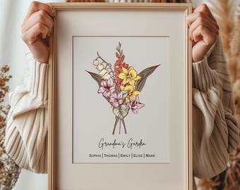 Grandma's Garden Birth Flower Personalized Gift for Grandma, Mother's Day Gift for Grandma, Mothers Day Gift, Printable Family Bouquet