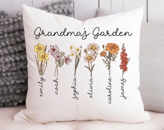 Custom Grandma's Garden Pillow, Mother's Day Gift, Personalized Birthflower Pillow, Grandma Mother's Day Gift, Nanas Garden, Gift for Mom