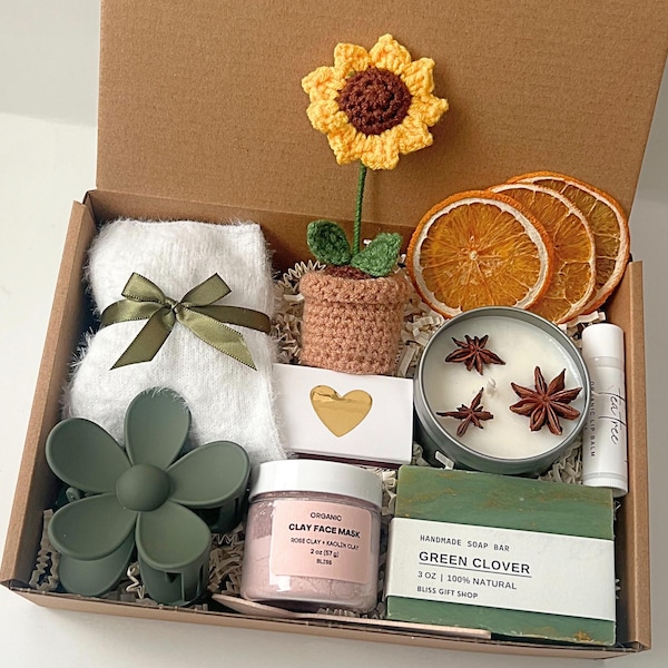 Self care Package for women, Cozy Hygge Gift Box for Best Friend, Birthday Gift for Mom, Handmade Flower Gift, Get Well Gift, Holiday Gift