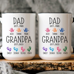 Grandpa Gift For Grandpa Mug with Grandkids Names Personalized Handprint Fathers Day Gift from Grandson Granddaughter Gifts for Grandpa Dad