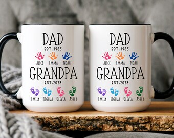 Grandpa Gift For Grandpa Mug with Grandkids Names Personalized Handprint Fathers Day Gift from Grandson Granddaughter Gifts for Grandpa Dad