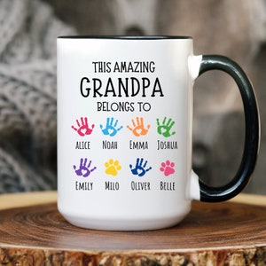 Grandpa Gift with Grandkids Names Grandpa Gifts Mug Personalized Handprint Fathers Day Gift Dad Belong To Mug Cup Grandpa Christmas Gift