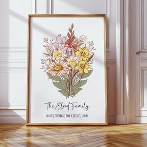 Birth Flower Family Bouquet Personalised Watercolour Family Birth Flower Print Wall Art Birthday Gift Personalised Gift Unique Holiday Gift