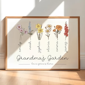 Grandma's Garden Birth Flower Personalized Gift for Grandma, Mother's Day Gift for Grandma, Mothers Day Gift, Custom Print Christmas Gift