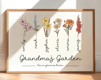 Grandma's Garden Birth Flower Personalized Gift for Grandma, Mother's Day Gift for Grandma, Mothers Day Gift, Custom Print Christmas Gift