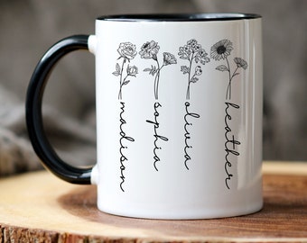 Custom Birth Month Flower Mug, Mother's Day Gift, Mothers Day Mug, Personazlied Mom Coffee Mug, Plant Mom Mug, Mom Birthday Gift Mug