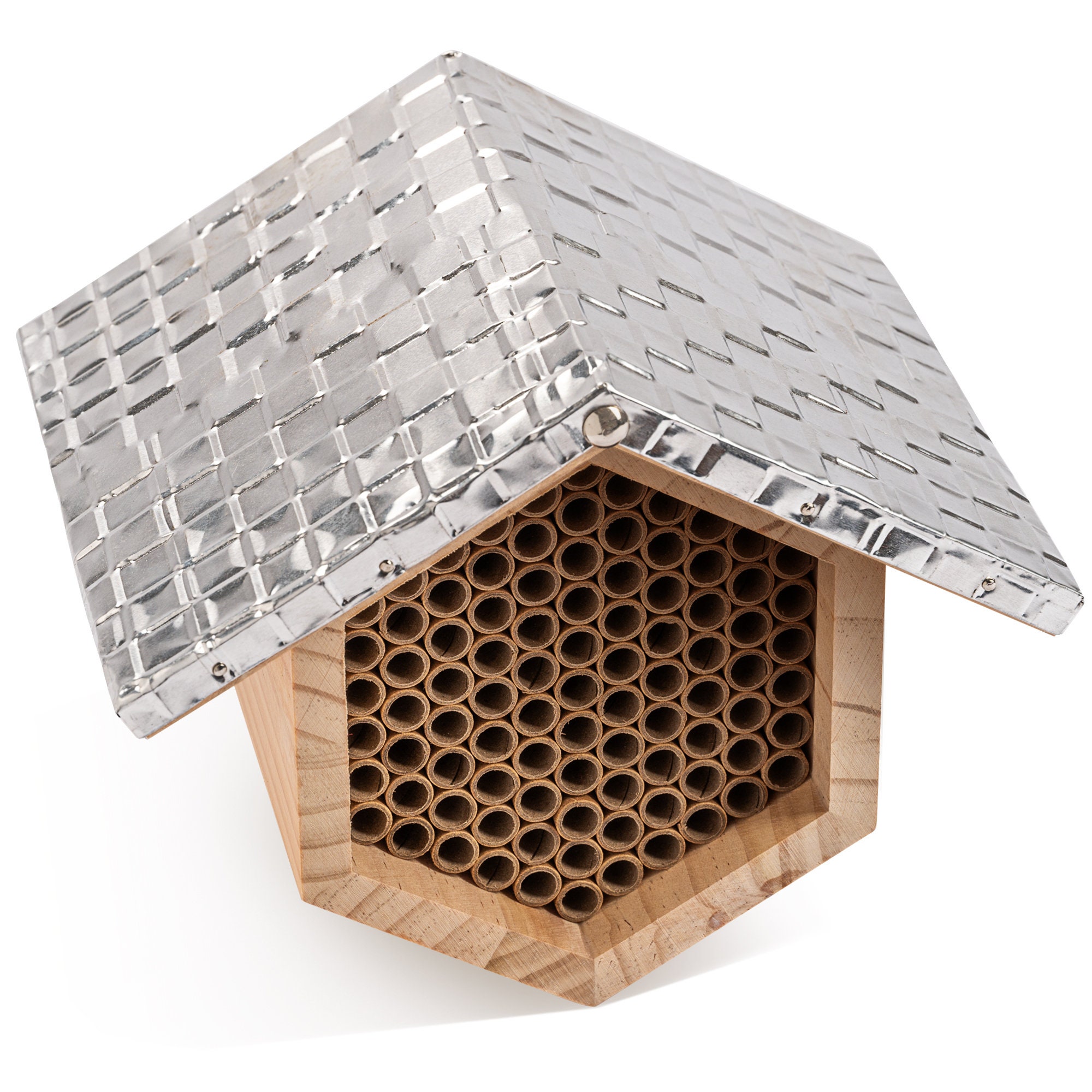 Rivajam Mason Bee House: Geometric Metal Roof, Nesting Tubes - Etsy