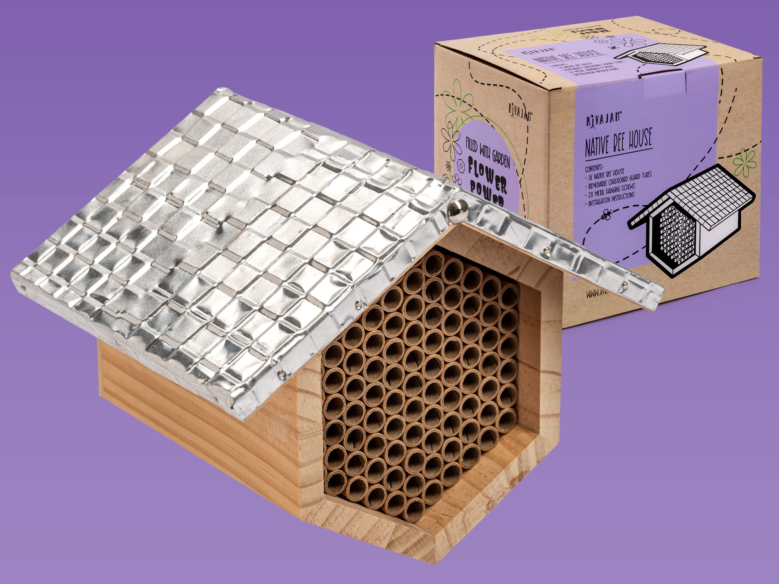 Rivajam Mason Bee House: Geometric Metal Roof, Nesting Tubes - Etsy