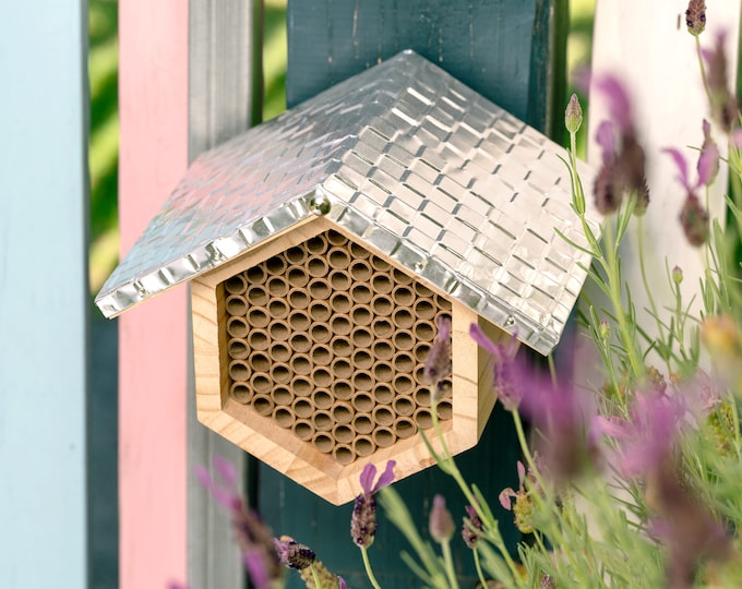 Rivajam Mason Bee House: Geometric Metal Roof, Nesting Tubes