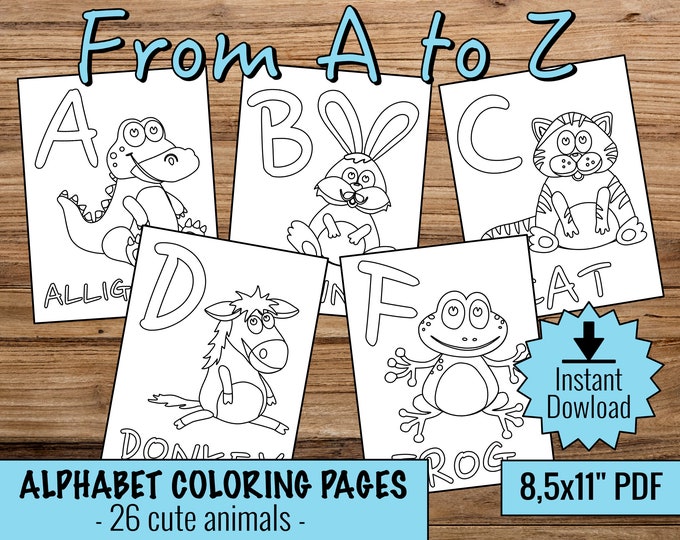 26 Animal Coloring Pages Alphabet Sheets PDF Wildlife Letters With ...