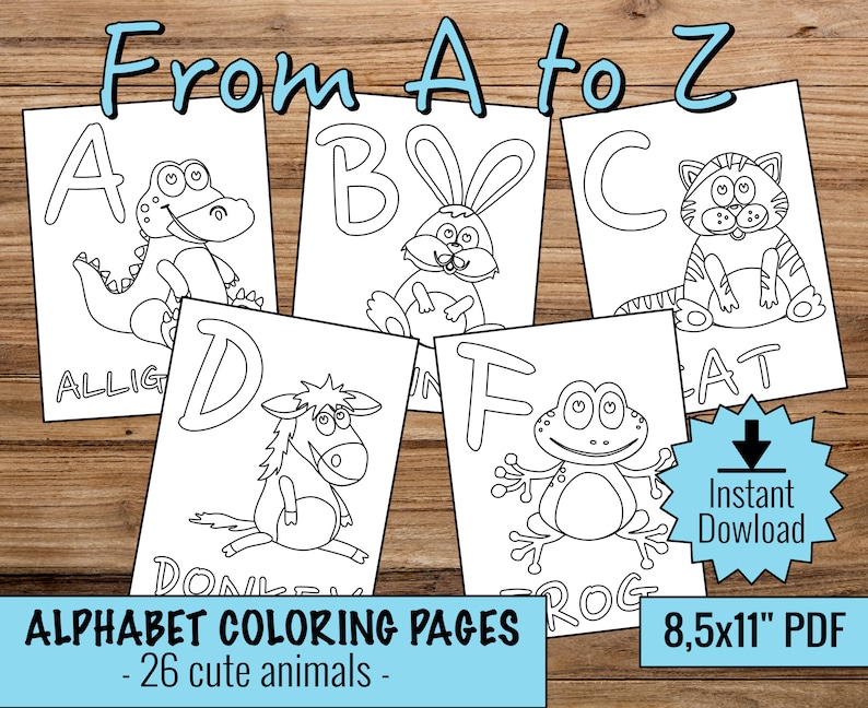 Download Printable Animal Alphabet Coloring Pages for Kids KDP | Etsy