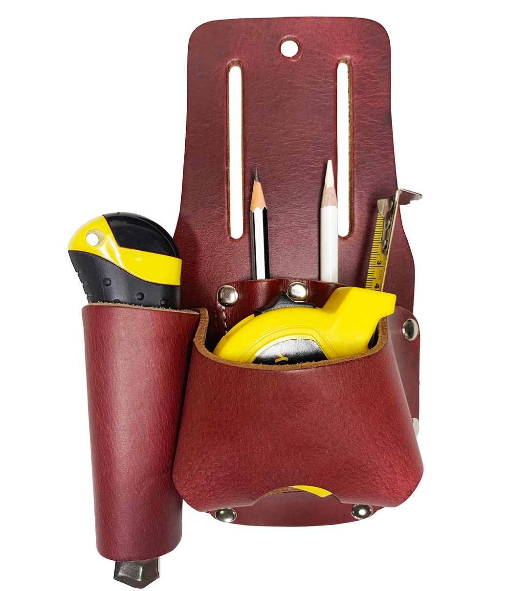 Leather Tool Belt Tape Measure Holder Pocket Knife Holster Etsy