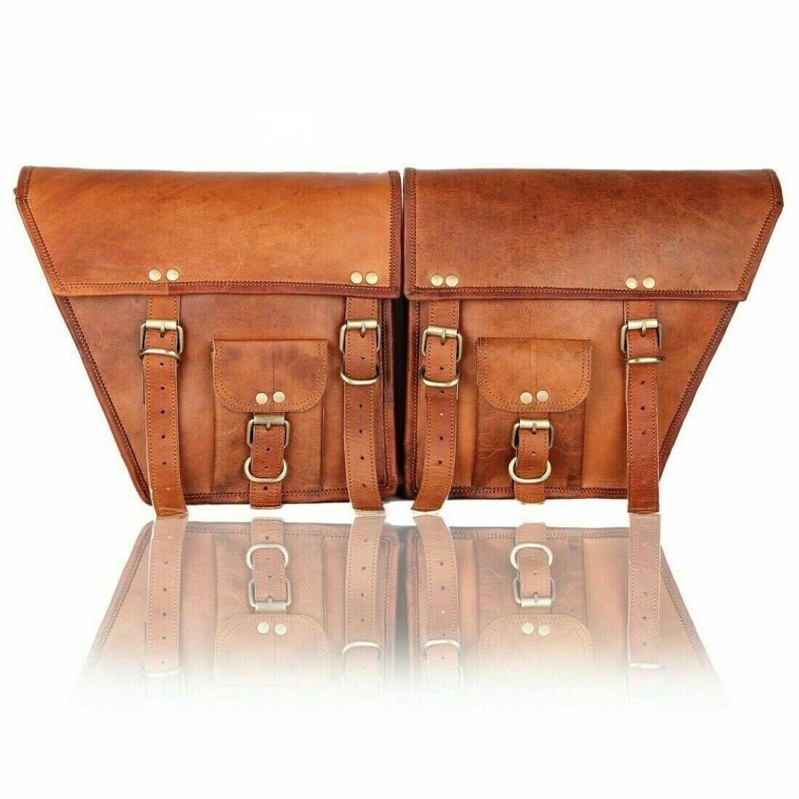 brown leather pannier bags