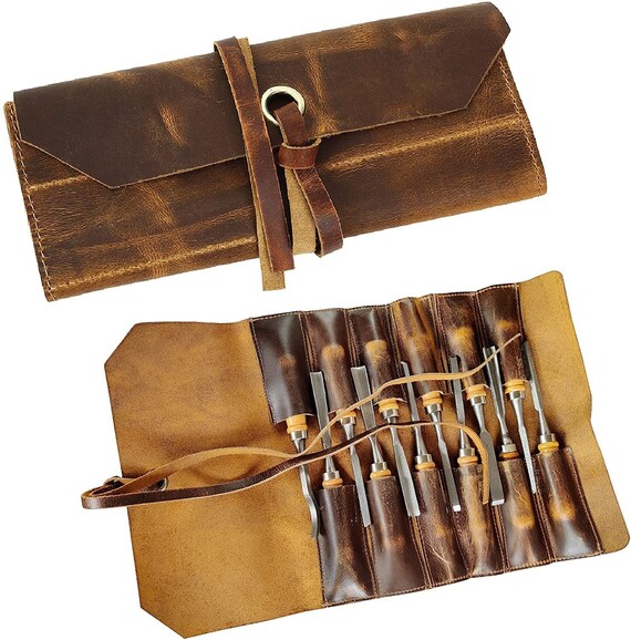 Carving Knives Holding Roll Up Bag Tools Leather Bag Storage Organizer Pocket Carving Knives Holding Roll Up Bag Tools Leather Bag Storage Organizer Pocket