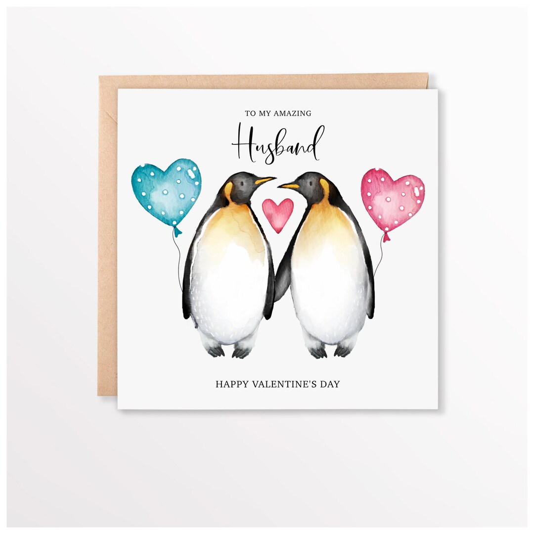 Penguin Valentines Card for Husband - Etsy UK