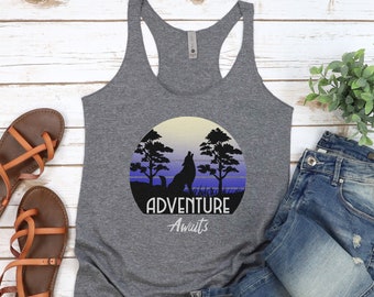 Adventure Awaits, Mountain Shirt, Women's Tank Top, Graphic Tee, Camping T-Shirt, Travel Tank Top, Hiking Shirt, Gift For Her