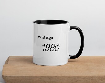 Vintage 1980 Coffee Mug With Color Inside, 40th Birthday Coffee Mug, 1980 Mug, 40th Birthday Gift, Born In The 80's Gift, Coffee Cup