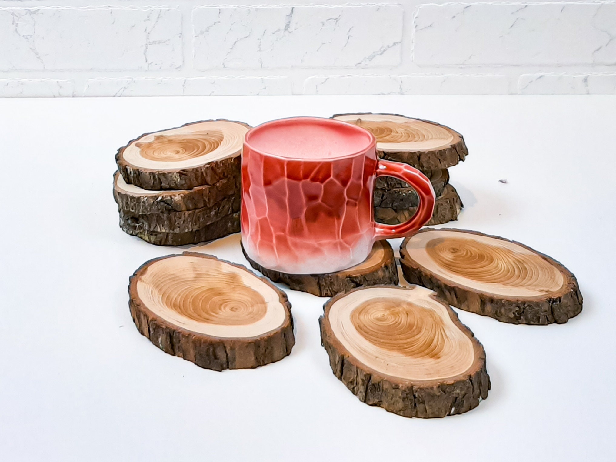 Wood Coasters Set of 6 Coffee Table Decorwood Drink Mat Etsy