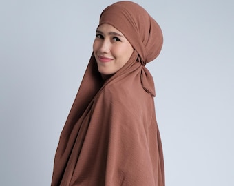 Crinkle Khimar with Built-in Niqab – No-Iron Prayer Hijab | Wrinkle-Free, Lightweight, Full Coverage | Modest Muslim Wear