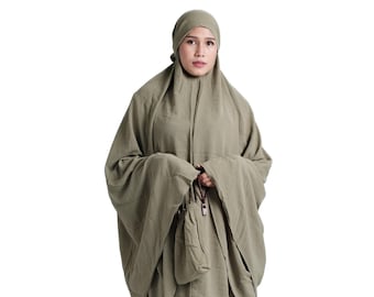 Free Size Crinkle Fabric Gebets Jilbab Set - 2-teiliger Khimar & Rock für Hajj, Umrah, Salah - Leicht bescheiden mit Reisematte