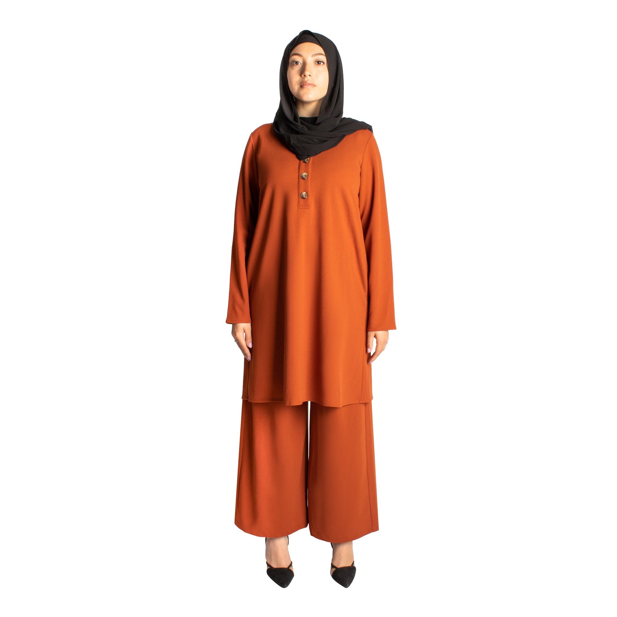 Brick Buttoned Suit Set for Women Two 