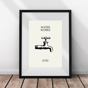Retro Monopoly 'Water Works' Wall Art Print | Vintage | Board Game | Personalised UNFRAMED home print | Gifts | Hall | Bathroom | Toilet