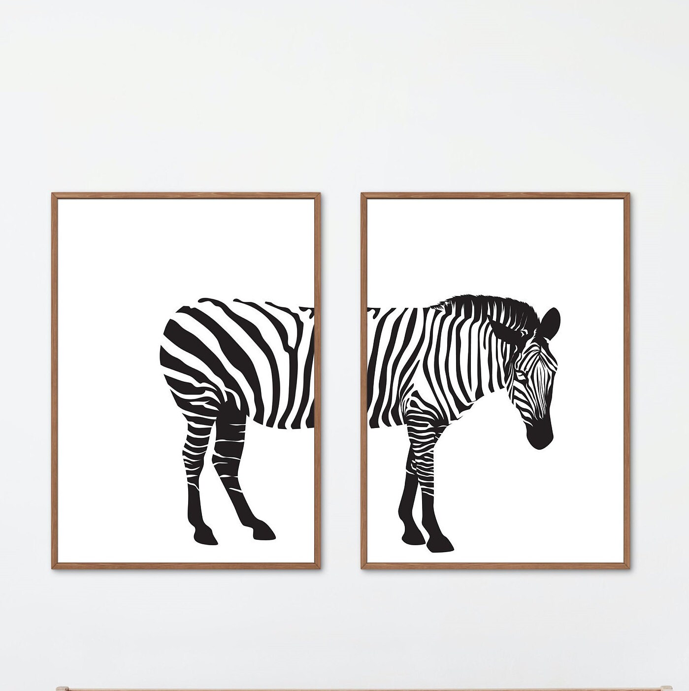 Set of 2 Zebra Prints Custom Colour Options Wall Art Print Etsy