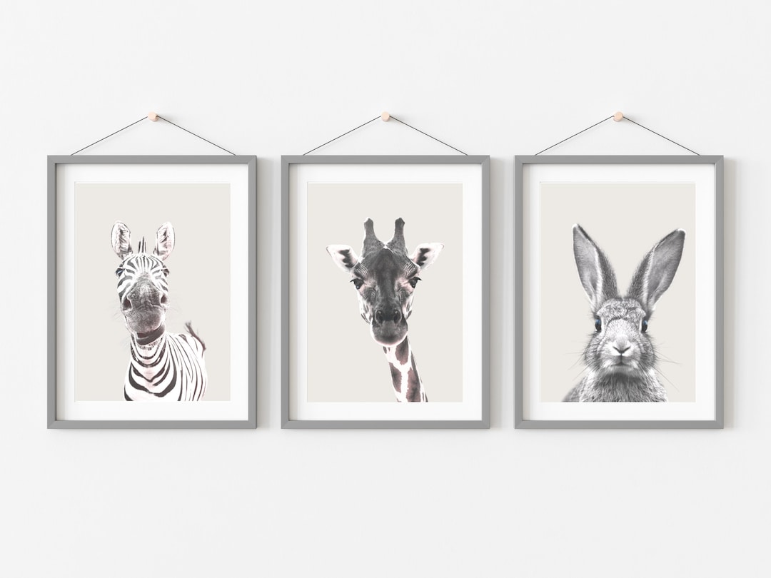 SET OF THREE Animal Portrait Wall Art Prints Nordic Scandi Safari
