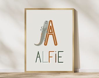 Personalised Children's Animal Character Name and Initial | Jungle Wall Art Prints | Unframed | Safari Modern Nursery Baby Child Kids Room