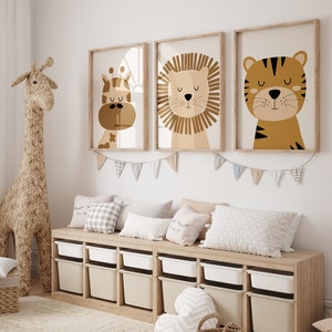 Set of 3: Jungle Animal 'Stay Wild' Wall Art Prints for Children | Boho, Safari, Animals, Lion, Rainbow | Unframed | Nursery Child Kids