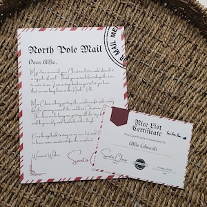 Paquete de certificado de carta de Papá Noel y lista de buenos deseos, lista de Navidad, niños pequeños, Nochebuena, niños, Papá Noel, imprimible