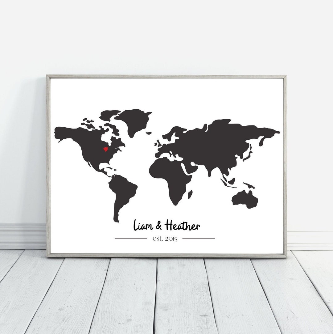 Couples World Map Wall Art Print Personalised Mark That - Etsy