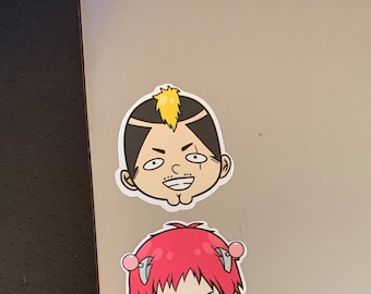 Pegatinas lindas de Saiki K Chibi / Saiki Kusuo Nendo Riki Anime desastroso mate impermeable para portátil, equipaje, botella, planificador, cuaderno, vinilo troquelado