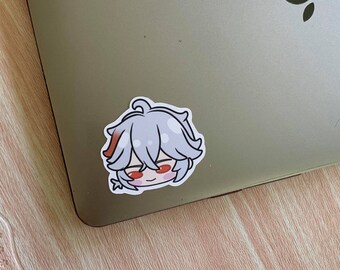 Lindo Genshin Impacto Chibi Cabeza Pegatina / Kaedehara Kazuha Inazuma Wandering Samurai Mate Impermeable Portátil Botella Cuaderno Troquelado Vinilo