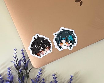 Lindo Genshin Impact Chibi Head Stickers / Xiao Ganyu Keqing Hu Tao Zhongli Xingqiu Chongyun Childe impermeable botella portátil portátil vinilo