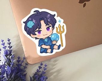 Pegatina chibi de Rafayel Qi Yu con forma de concha pequeña, diseño de hada acuática, mate, impermeable, para portátil, equipaje, botella de agua, planificador, cuaderno, vinilo troquelado