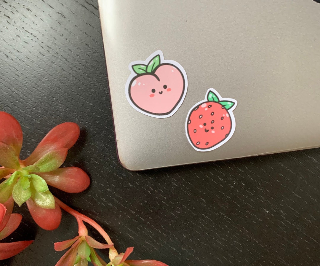 Cute Peach + Strawberry Sticker Set | Fruit Kawaii Waterproof Laptop ...