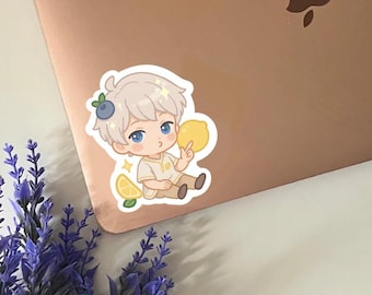 Pegatina chibi de tarta de limón y arándanos de Xavier Shěn Xīng Huí / Vinilo troquelado mate, bonito, impermeable, para portátil, equipaje, botella de agua, planificador, cuaderno