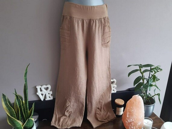 MADE IN ITALY Lagenlook Linen Trousers 