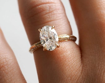 Anel de noivado com diamante de laboratório com corte oval de 1,85 quilates, certificado IGI, anel de casamento com diamante em ouro amarelo, presente de aniversário para mulheres, anel solitário